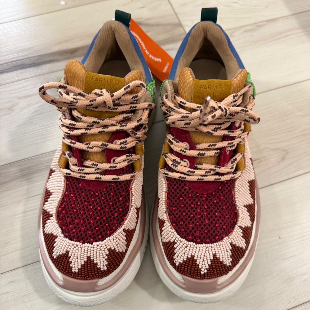 Farm Rio Multicolored Embroidered Beaded Sneakers Tennis Shoes Womens 9.5 EU 41 - Picture 2 of 8